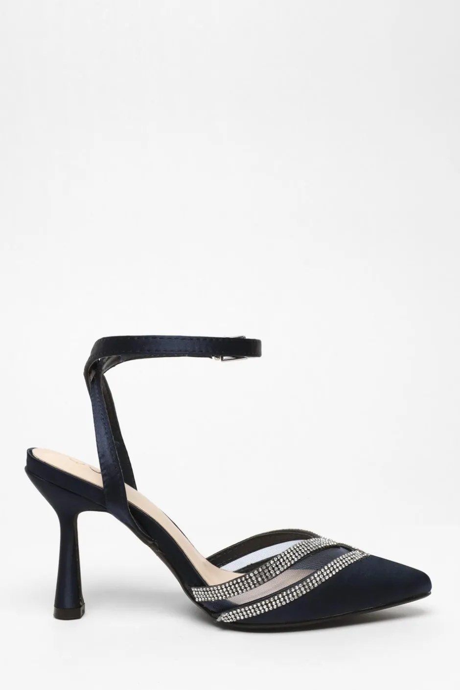 Quiz Diamante Mesh Court Heels Navy
