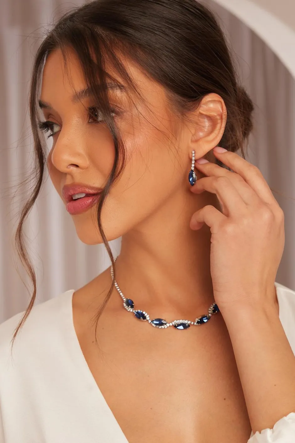 Quiz Diamante Swirl Jewellery Set Navy Best