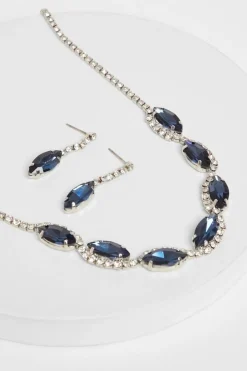 Quiz Diamante Swirl Jewellery Set Navy Best