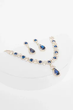 Quiz Diamante Tear Drop Set Navy