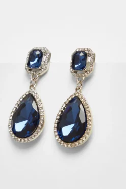 Quiz Diamante Teardrop Earring Navy