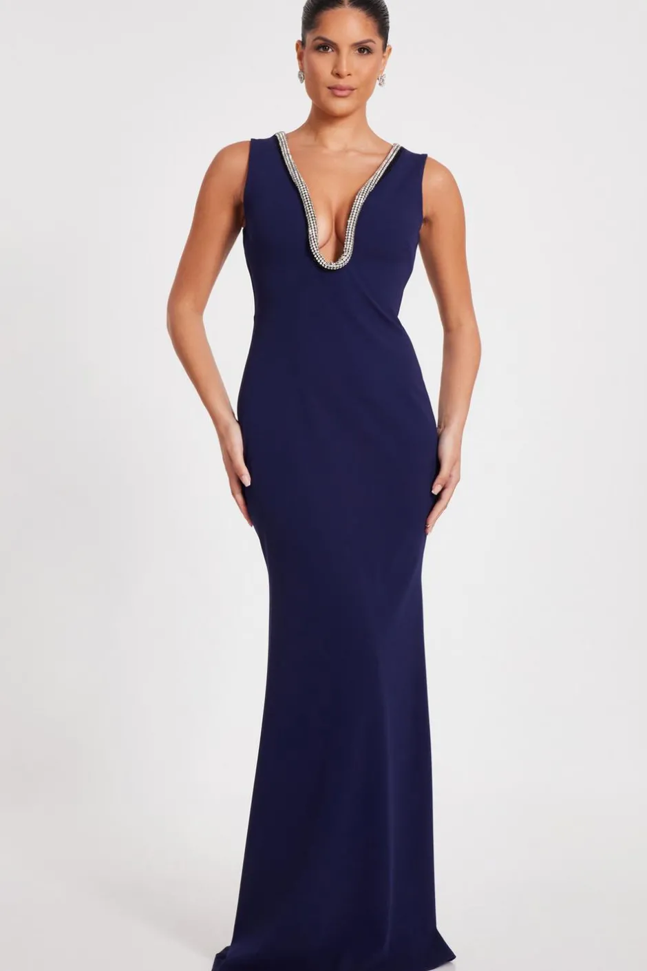 Quiz Navy Diamante Trim Maxi Dress Discount