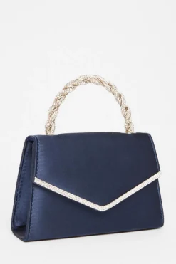 Quiz Navy Diamante Twisted Top Handle Bag