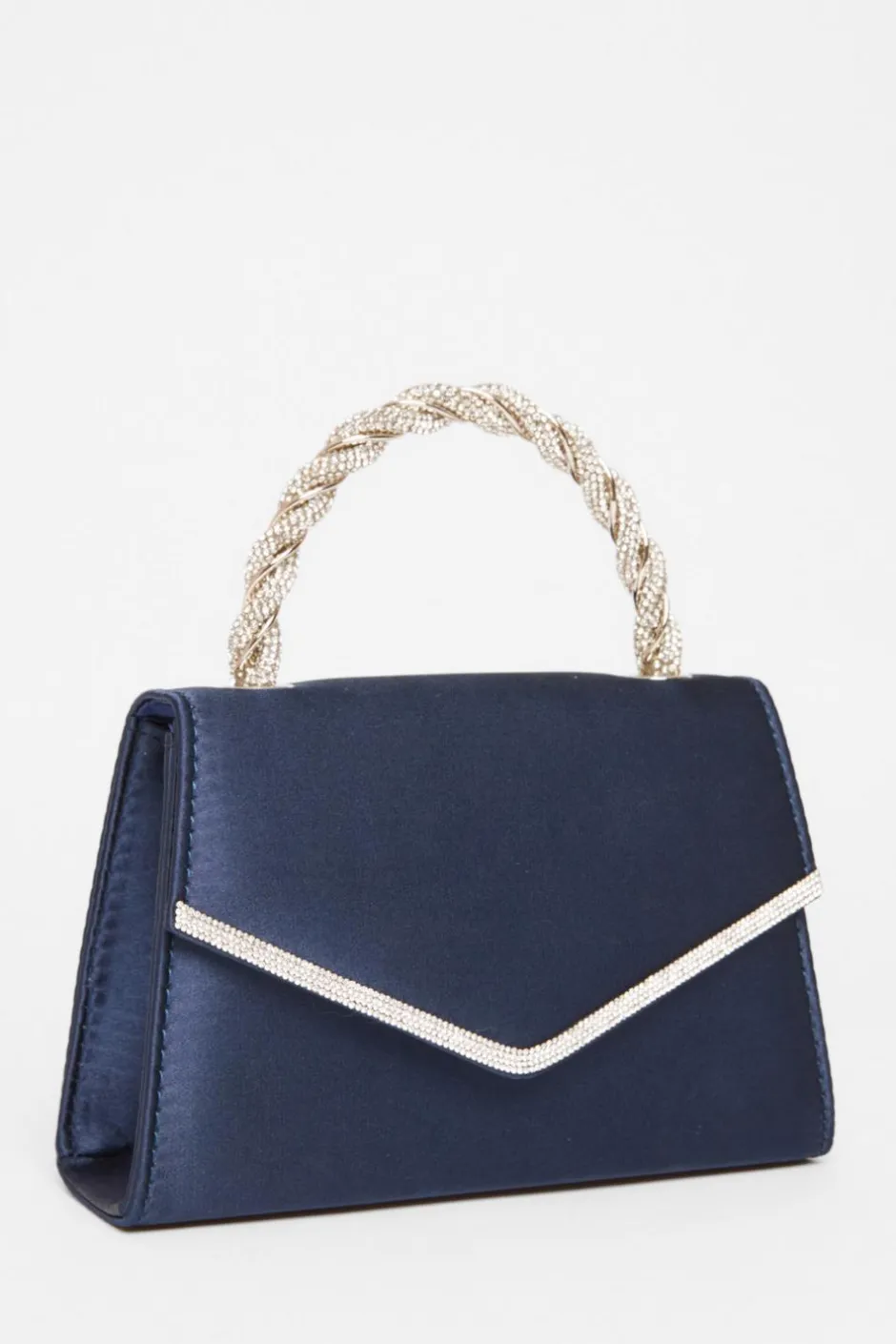 Quiz Navy Diamante Twisted Top Handle Bag
