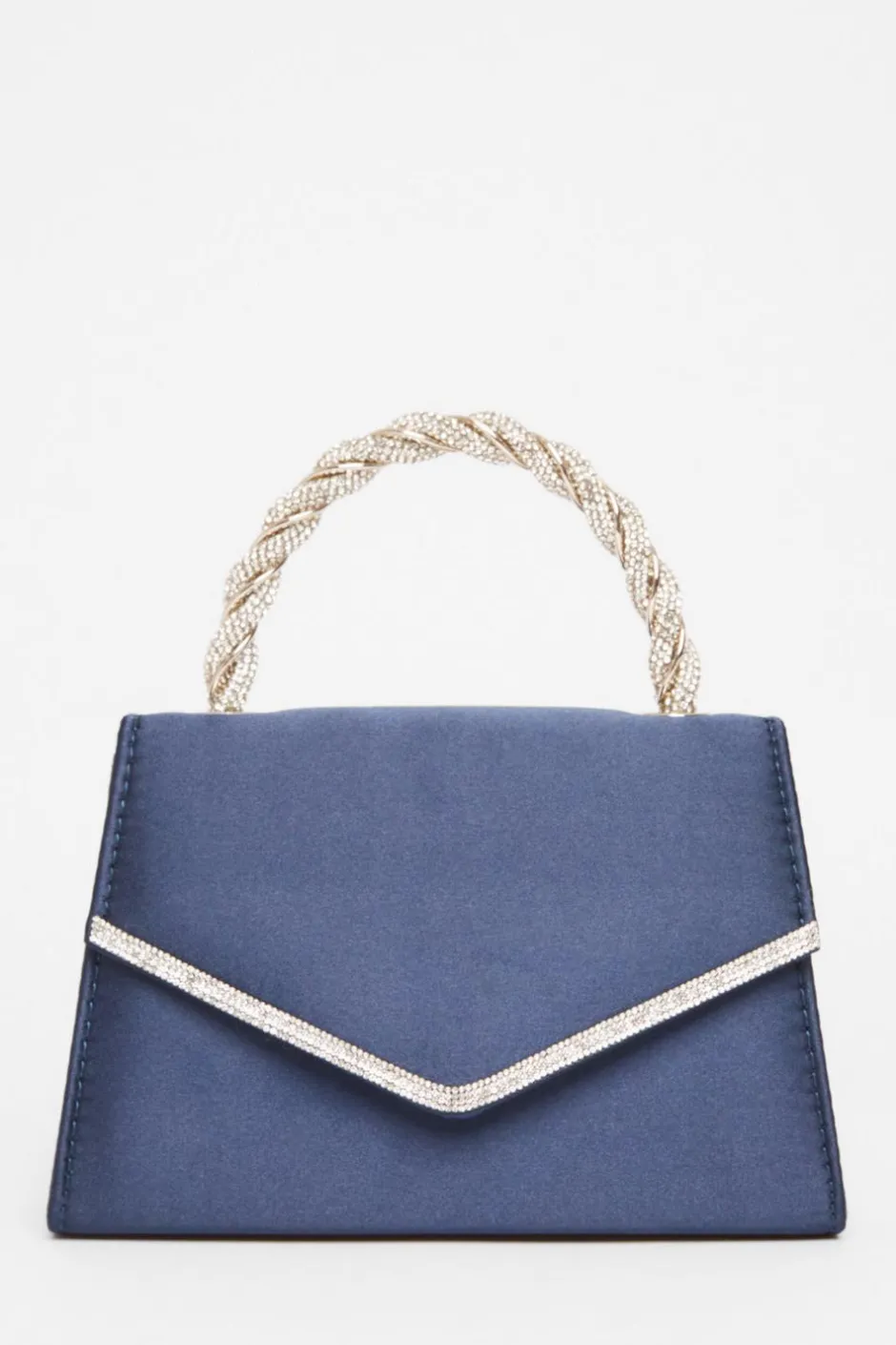 Quiz Navy Diamante Twisted Top Handle Bag