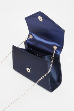 Quiz Navy Diamante Twisted Top Handle Bag