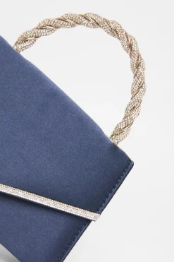 Quiz Navy Diamante Twisted Top Handle Bag