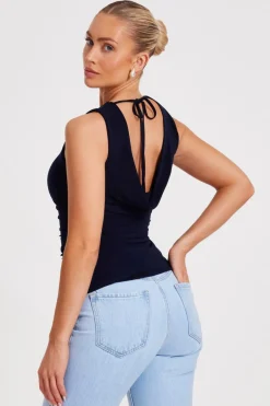 Quiz Navy Drape Back Top