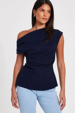 Quiz Navy Drape Neck Top Hot