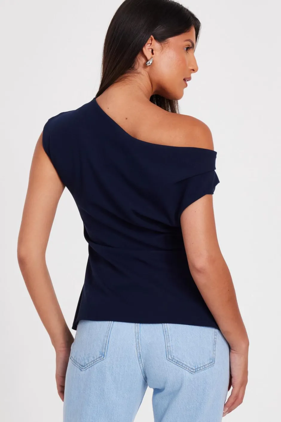 Quiz Navy Drape Neck Top Hot