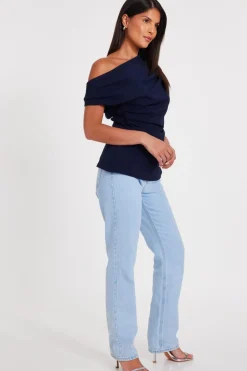 Quiz Navy Drape Neck Top Hot