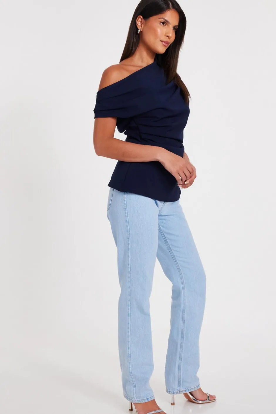 Quiz Navy Drape Neck Top Hot