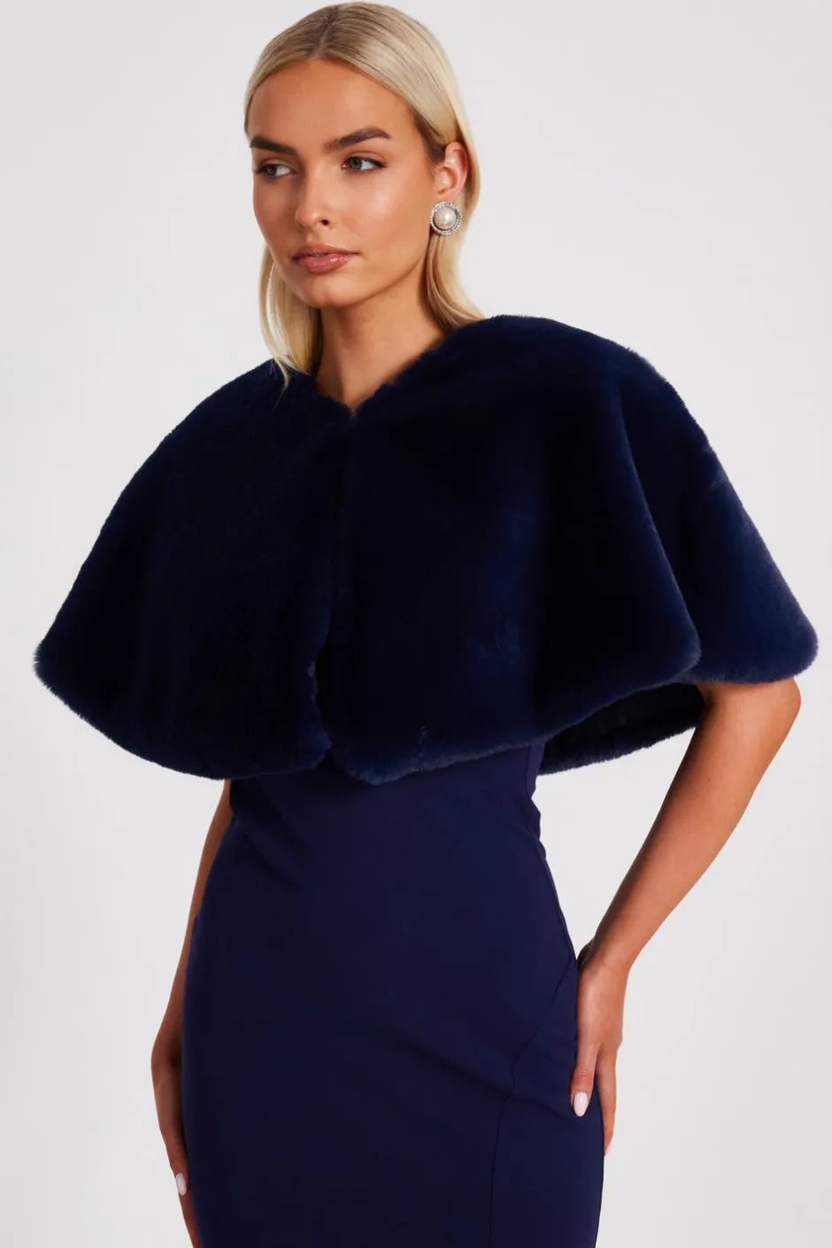 Quiz Faux Fur Wrap Navy Sale