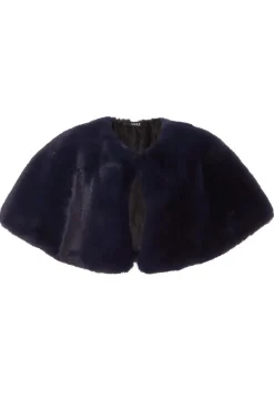 Quiz Faux Fur Wrap Navy Sale