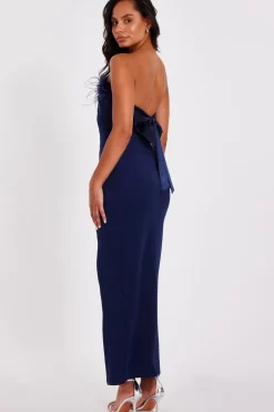 Quiz Feather Trim Midaxi Dress Navy Best