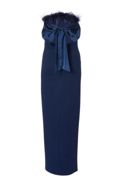 Quiz Feather Trim Midaxi Dress Navy Best