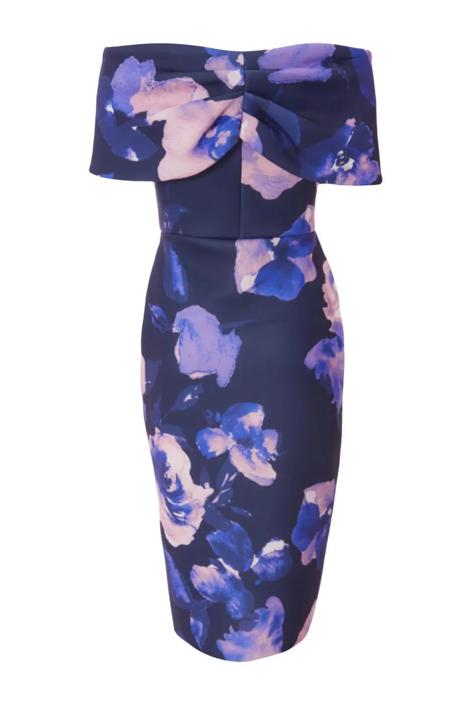Quiz Navy Floral Bardot Midi Dress Outlet