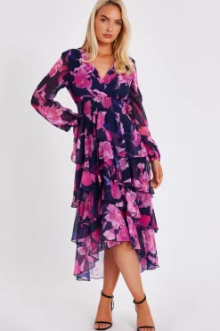 Quiz Navy Floral Dip Hem Midaxi Dress Best