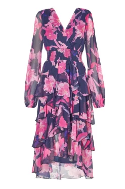 Quiz Navy Floral Dip Hem Midaxi Dress Best