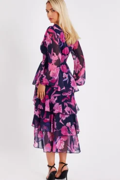 Quiz Navy Floral Dip Hem Midaxi Dress Best