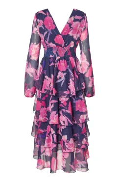 Quiz Navy Floral Dip Hem Midaxi Dress Best