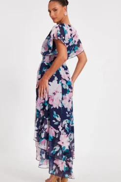 Quiz Navy Floral Tiered Midi Dress New