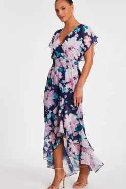 Quiz Navy Floral Tiered Midi Dress New