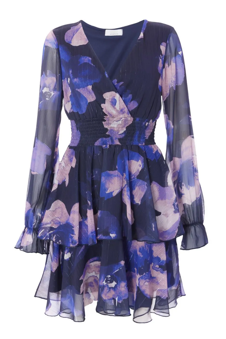 Quiz Navy Floral Tiered Skater Dress New