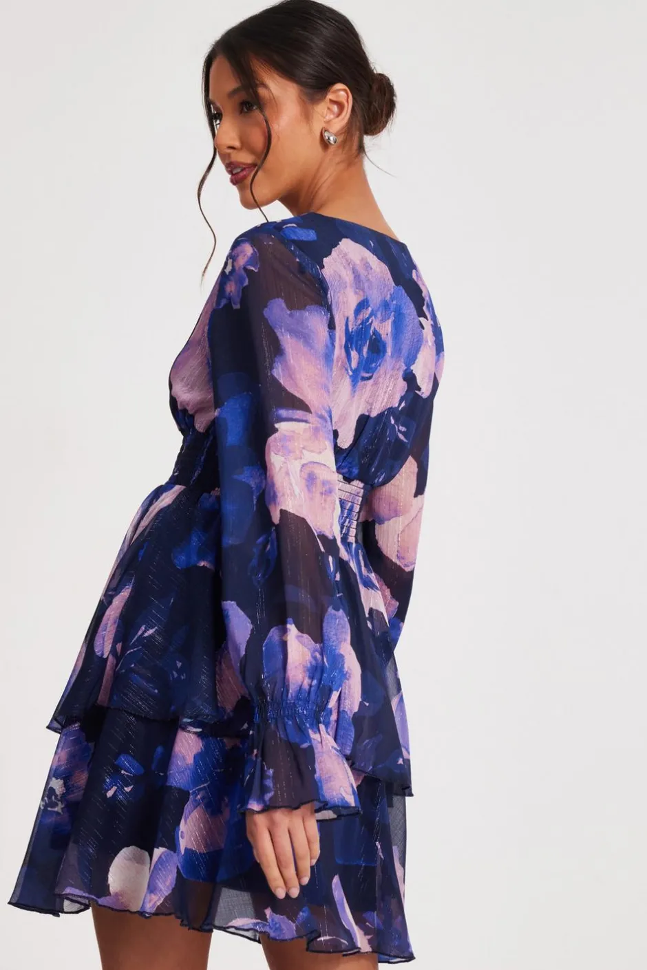 Quiz Navy Floral Tiered Skater Dress New