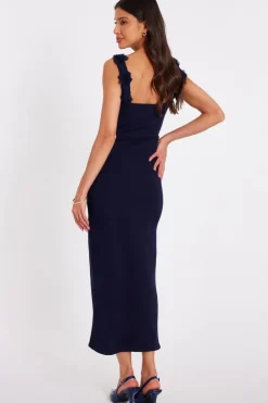 Quiz Floral Trim Midaxi Dress Navy Online