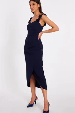 Quiz Floral Trim Midaxi Dress Navy Online