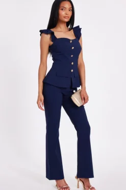 Quiz Frill Sleeve Jumpsuit Navy Clearance