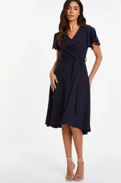 Quiz Navy Frill Sleeve Wrap Midi Dress Online
