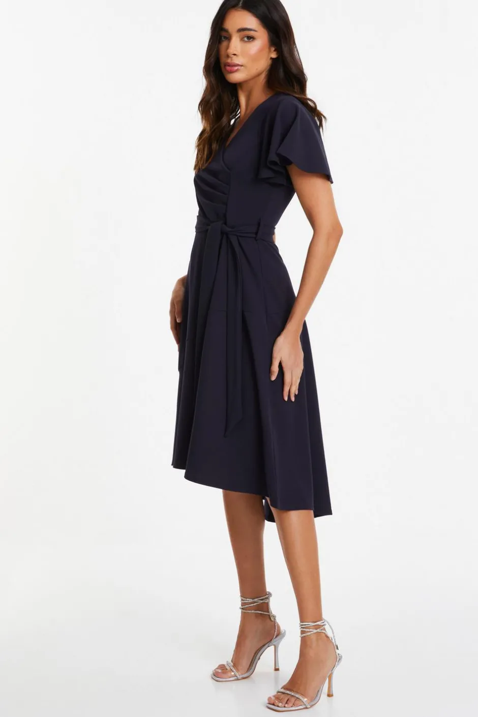 Quiz Navy Frill Sleeve Wrap Midi Dress Online