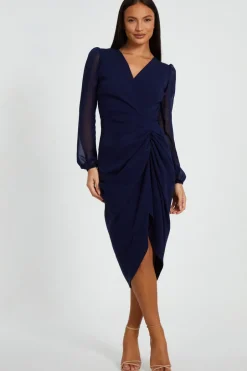 Quiz Navy Front Wrap Ruched Midi Dress Online