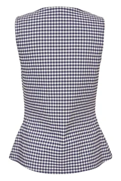 Quiz Navy Gingham Button Front Waistcoat Sale