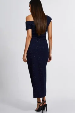 Quiz Navy Glitter Asymmetric Midaxi Dress Hot