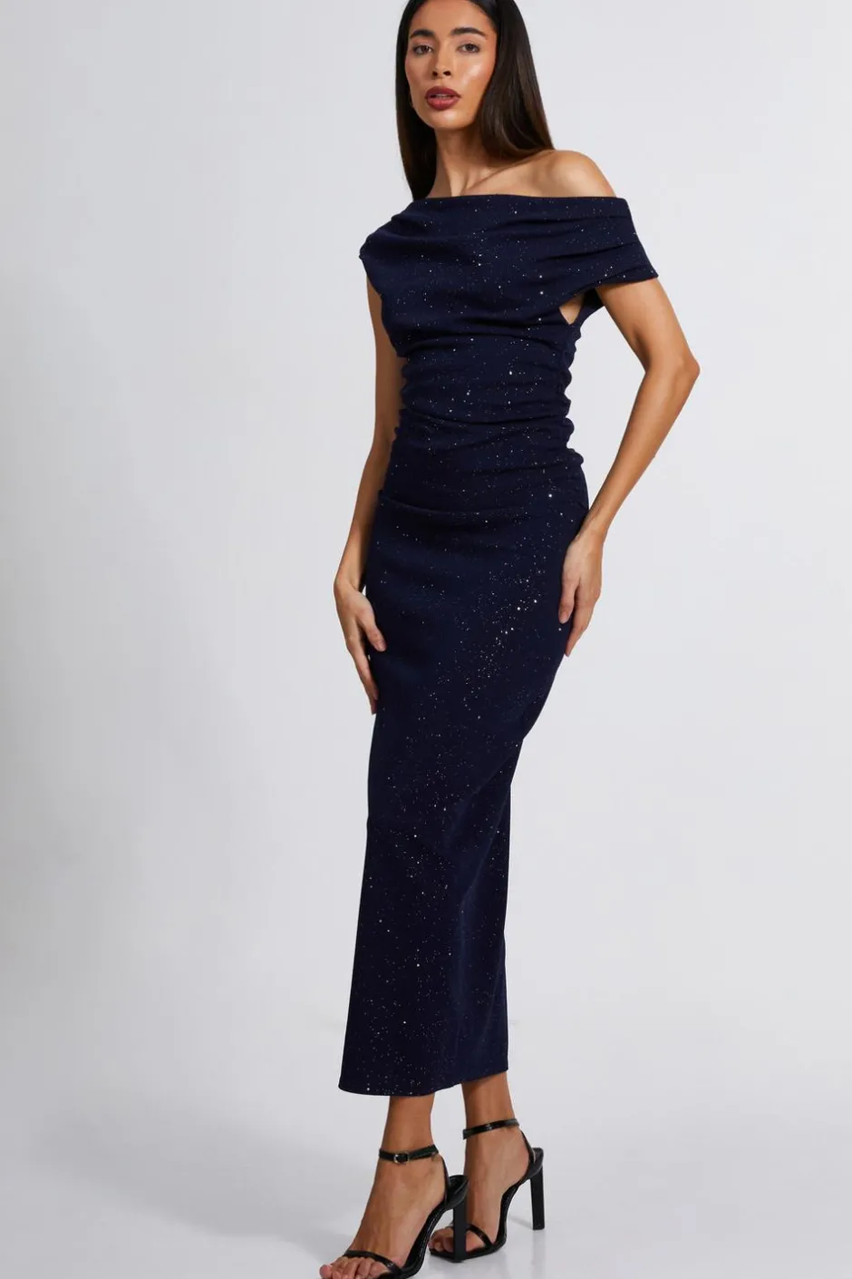 Quiz Navy Glitter Asymmetric Midaxi Dress Hot