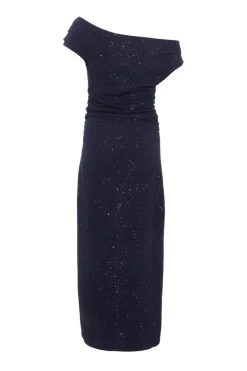 Quiz Navy Glitter Asymmetric Midaxi Dress Hot