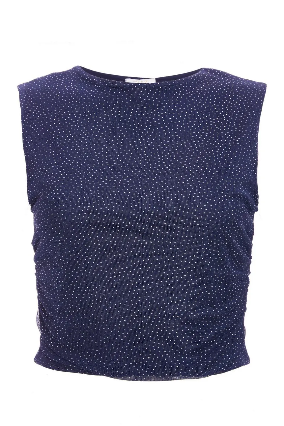 Quiz Glitter Mesh Crop Top Navy Hot