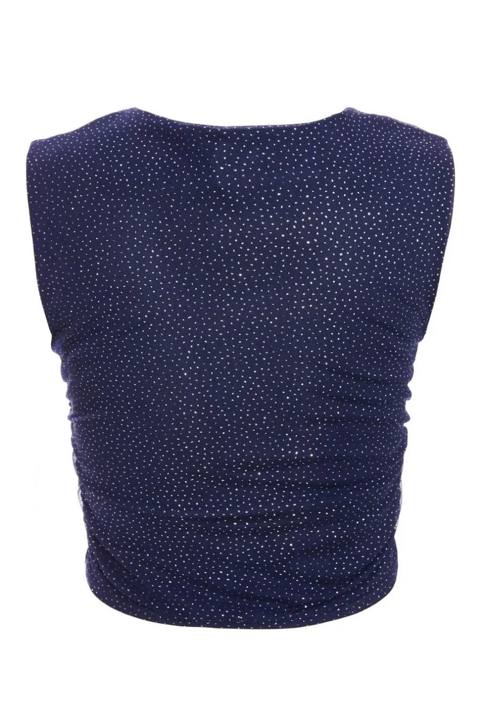 Quiz Glitter Mesh Crop Top Navy Hot