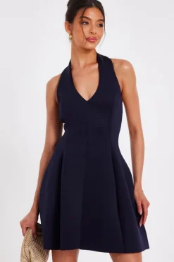 Quiz Halter Neck Skater Dress Navy Sale