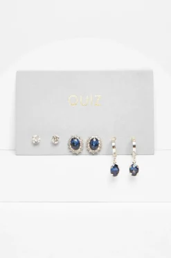 Quiz Jewel Earring Set Navy Sale