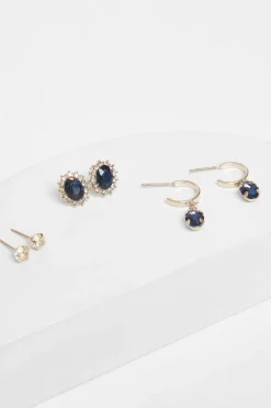 Quiz Jewel Earring Set Navy Sale