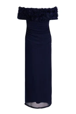 Quiz Mesh Bardot Midaxi Dress Navy