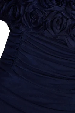 Quiz Mesh Bardot Midaxi Dress Navy