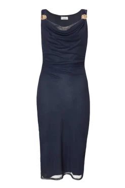 Quiz Mesh Buckle Detail Midi Dress Navy Sale