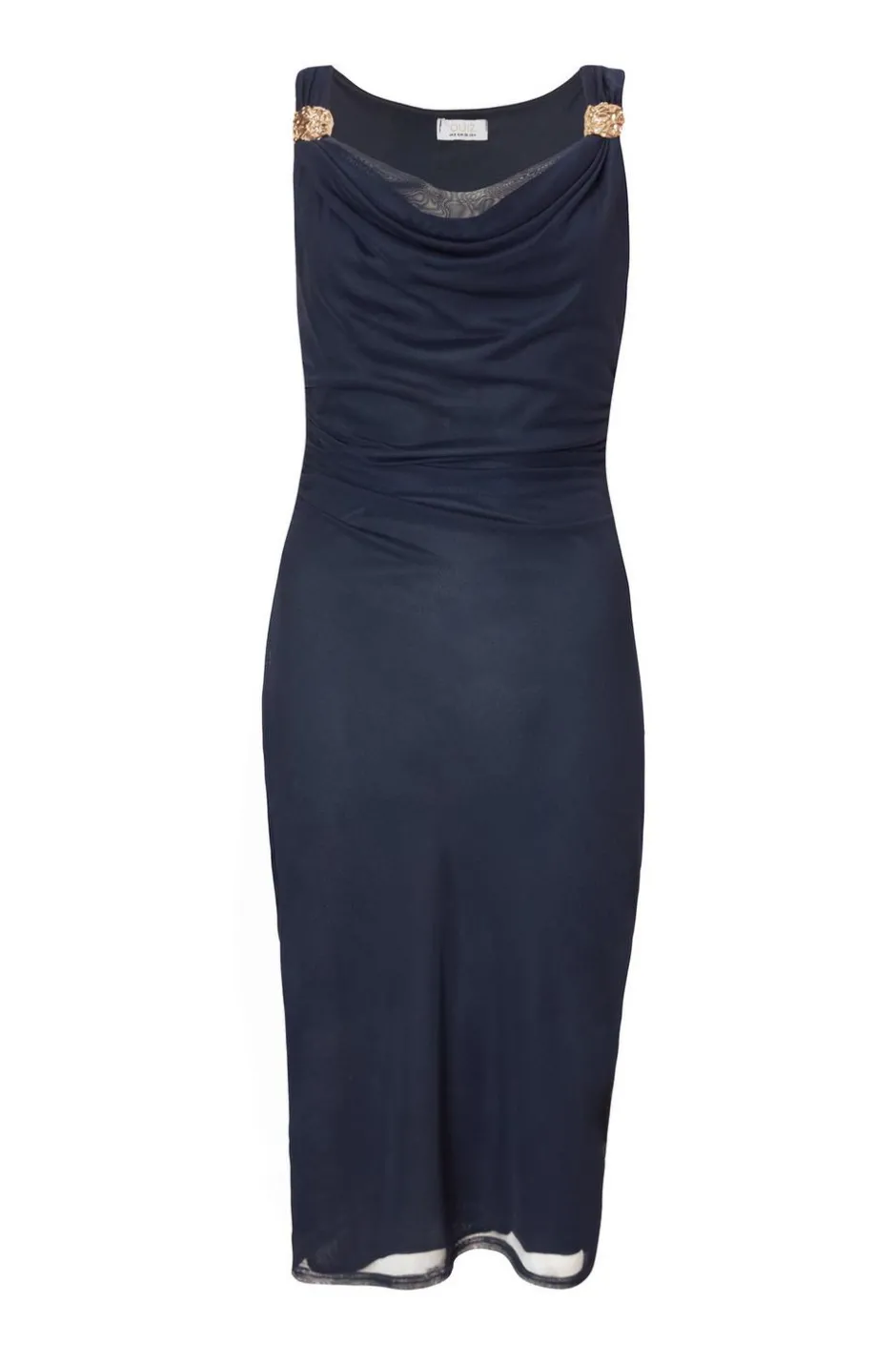 Quiz Mesh Buckle Detail Midi Dress Navy Sale
