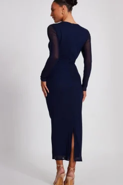 Quiz Navy Mesh Diamante Midaxi Dress Outlet