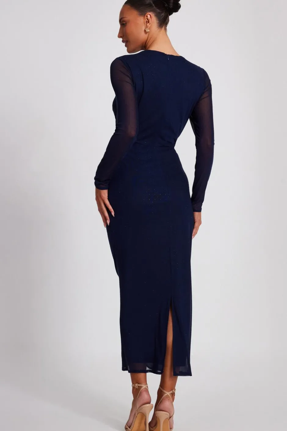 Quiz Navy Mesh Diamante Midaxi Dress Outlet